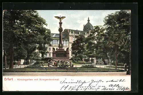 AK Erfurt, Hirschgarten mit Kriegerdenkmal