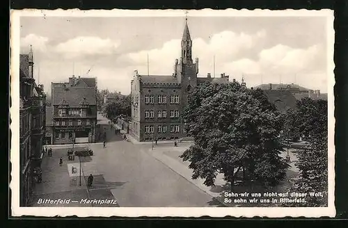 AK Bitterfeld, Marktplatz aus der Vogelschau