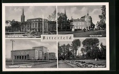 AK Bitterfeld, Katholische Kirche und HO-Kaufhaus, Rathenaustrasse