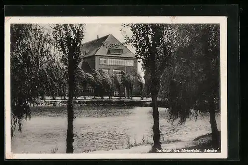 AK Roitzsch, Schulgebäude hinter Gewässer