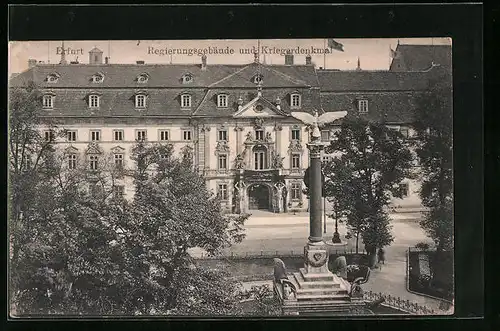 AK Erfurt, Regierungsgebäude und Kriegerdenkmal