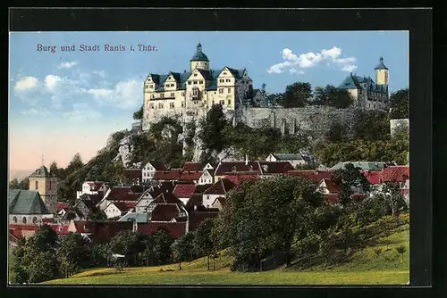 AK Ranis i. Thür., Ortsansicht mit Burg