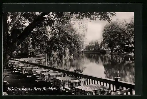 AK Königswusterhausen, HO-Gaststätte Neue Mühle mit Terrassen