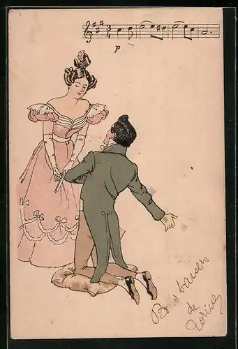 AK Kavalier kniet vor der Herzdame