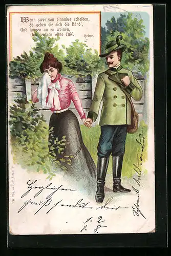 AK Liebespaar nimmt Abschied voneinander