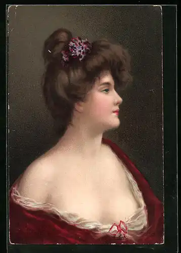 Künstler-AK Angelo Asti: Schönheit mit hochgestecktem Haar