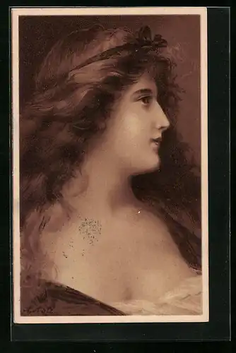 Künstler-AK Angelo Asti: Schönheit mit gewelltem langem Haar