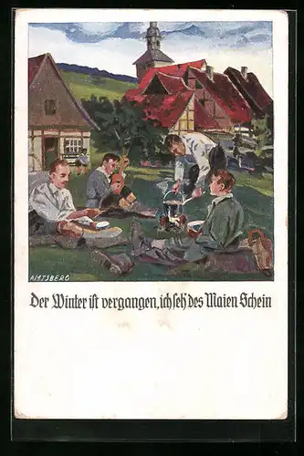 Künstler-AK Otto Amtsberg: Der Winter ist vergangen..., Karte des Verbandes für deutsche Jugendherbergen