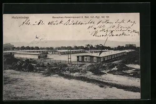 AK Holzminden, Baracken-Kasernement 3. Bat. Inf.-Rgt. No. 164