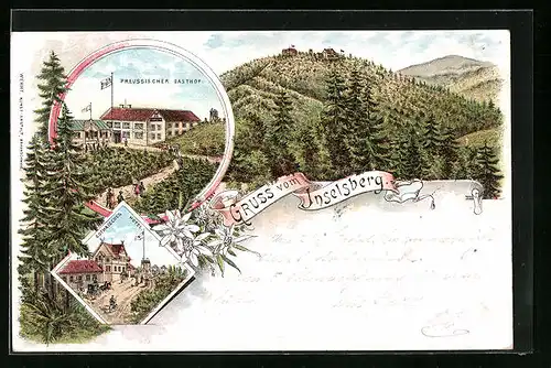 Lithographie Inselsberg, Preussischer Gasthof, Gothaisches Hotel