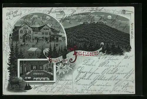 Mondschein-Lithographie Inselsberg, Gothaisches Gasthaus, Speisesaal