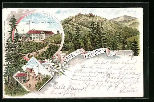 Lithographie Inselsberg, Preussischer Gasthof, Gothaisches Hotel