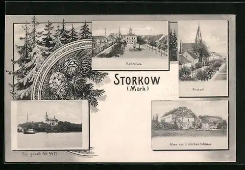AK Storkow /Mark, Marktplatz, Altstadt, Altes Kurfürstliches Schloss