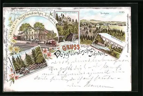 Lithographie Jocketa, Hotel zur Vogtländischen Schweiz, Panorama