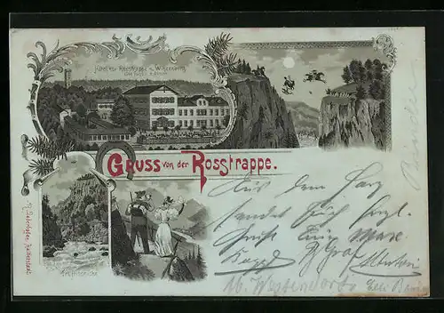 Mondschein-AK Thale /Harz, Hotel zur Rosstrappe