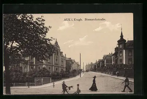 AK Aue /Erzgeb., Bismarckstrasse mit Villen