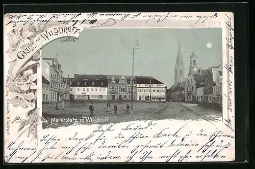 Mondschein-AK Wilsdruff, Passanten am Marktplatz