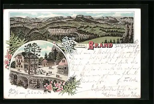 AK Brand /Sächs. Schweiz, Gasthaus auf dem Gipfelplateau, Bergpanorama