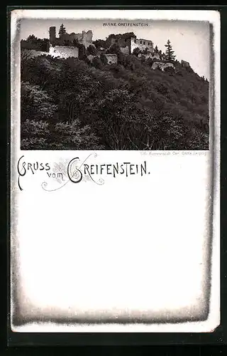 Lithographie Bad Blankenburg, Blick zur Ruine Greifenstein