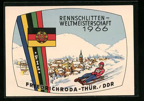 AK Friedrichroda /Thür., Rennschlitten-Weltmeisterschaft 1966, Rennrodler