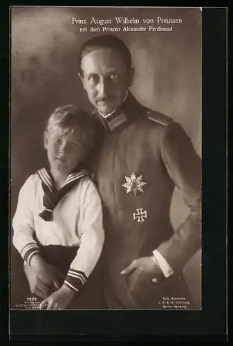AK Prinz August Wilhelm von Preussen mit dem Prinzen Alexander Ferdinand