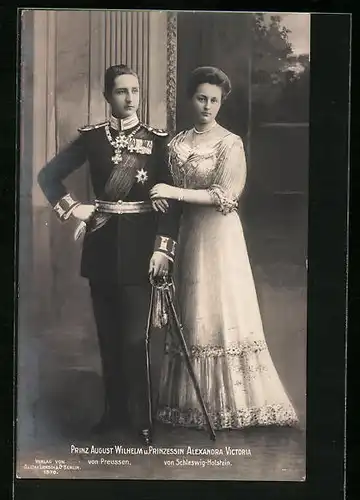 AK Prinz August Wilhelm von Preussen mit seiner Braut Alexandra Victoria von Schleswig-Holstein