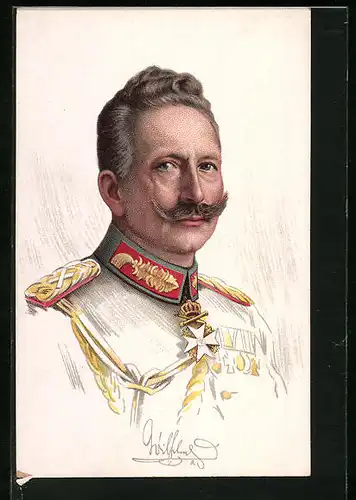 Künstler-AK Kaiser Wilhelm II. im mittleren Alter mit Orden