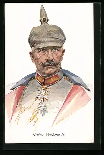 Künstler-AK Kaiser Wilhelm II. in Uniform mit Pickelhelm