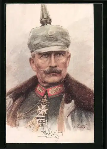 Künstler-AK Kaiser Wilhelm II. in ordensbehängter Uniform und Pelzkragen