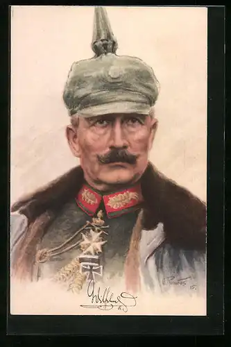 Künstler-AK Kaiser Wilhelm II. in Uniform mit Pickelhaube