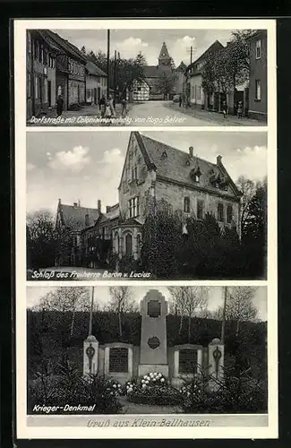 AK Klein-Ballhausen, Dorfstrasse mit Colonialwarenhandlung, Schloss des Barons von Lucius