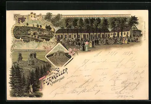 Lithographie Halberstadt, Gasthaus Felsenkeller