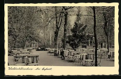 AK Erfurt, Gasthaus Waldschlösschen mit Gartenwirtschaft