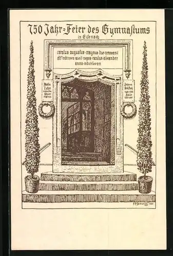 AK Eisenach, 750 Jahr-Feier des Gymnasiums, Festpostkarte