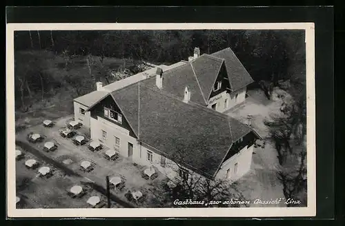 AK Linz a. D., Gasthaus Zur schönen Aussicht aus der Vogelschau