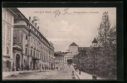 AK Linz a. D., Schauspielhaus und Promenade