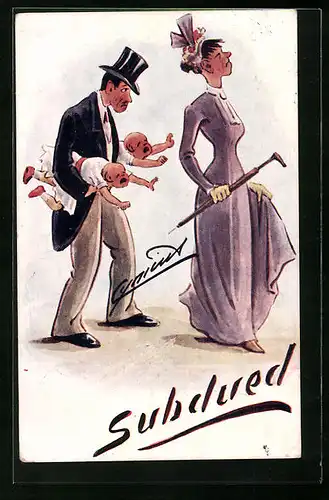 Künstler-AK Cynicus: Subdued, Parents with two babys