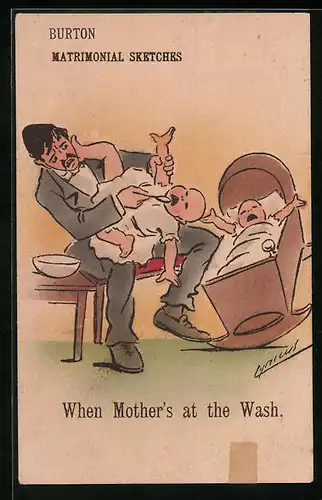 Künstler-AK Cynicus: When Mother`s at the Wash.