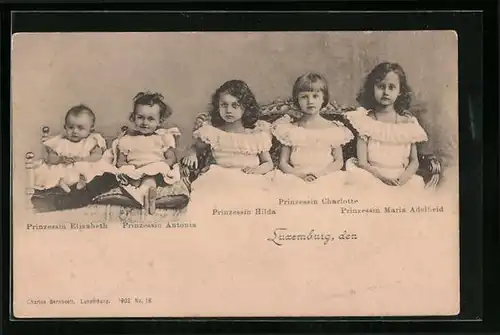 AK Prinzessinnen von Luxemburg, Elisabeth, Antonia, Hilda, Charlotte und Maria Adelheid