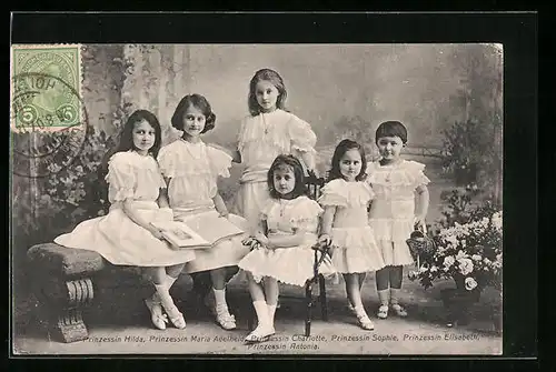 AK Luxemburg, die Prinzessinen Maria Adelheid, Charlotte, Hilda und Antonia im Fotostudio