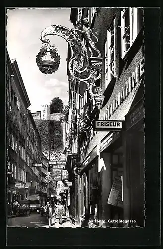 AK Salzburg, belebte Getreidegasse