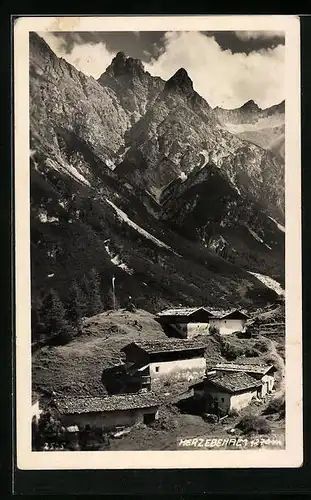 AK Neustift / Stubai, Herzlebenalm mit Gebirgswand