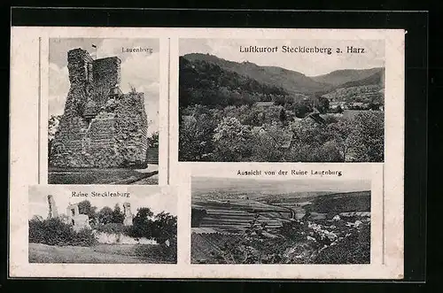 AK Stecklenberg a. Harz, Panorama, Ruine und Lauenburg