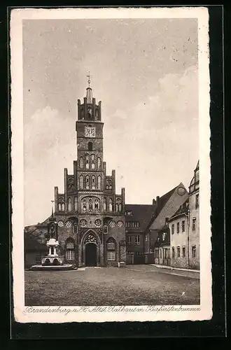 AK Brandenburg a. H., Altst. Rathaus mit Kurfürstenbrunnen