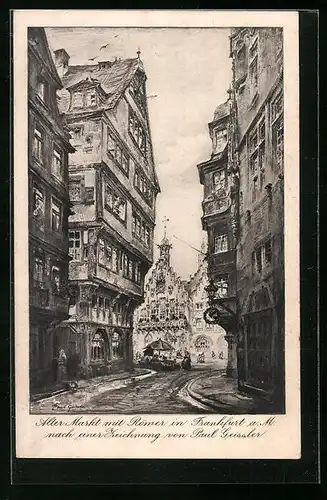 Künstler-AK Alt-Frankfurt, Alter Markt mit Römer