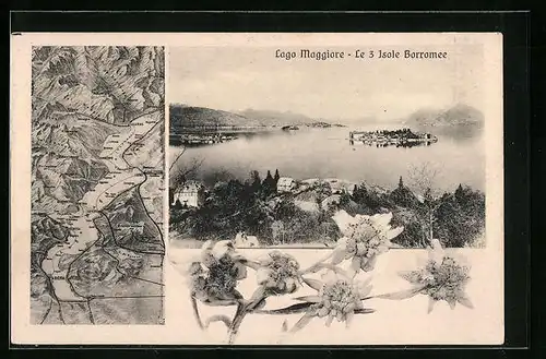 AK Lago Maggiore, Le 3 Isole Borromee, Landkarte der Umgebung