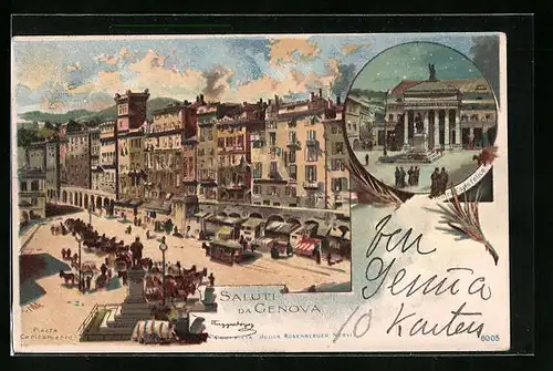 Lithographie Genova, Piazza Caricamento, Teatro Carto Felice