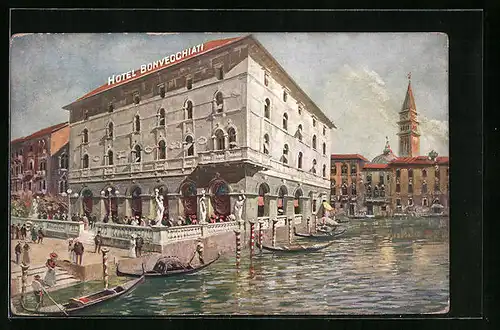 Künstler-AK Venezia, Hotel Bonvecchiati, Grande Ristorante con Giardino