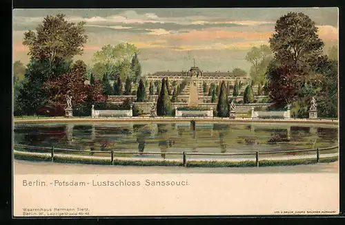 Lithographie Potsdam, Lustschloss Sanssouci