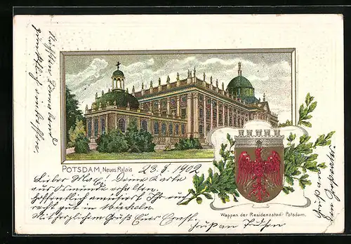 Passepartout-Lithographie Potsdam, Neues Palais, Wappen